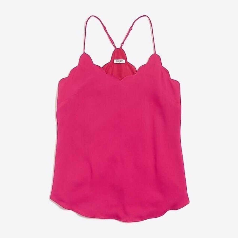 J Crew Hot Pink Scalloped Neckline Spaghetti  Straps Tank Top Size 10 NWT